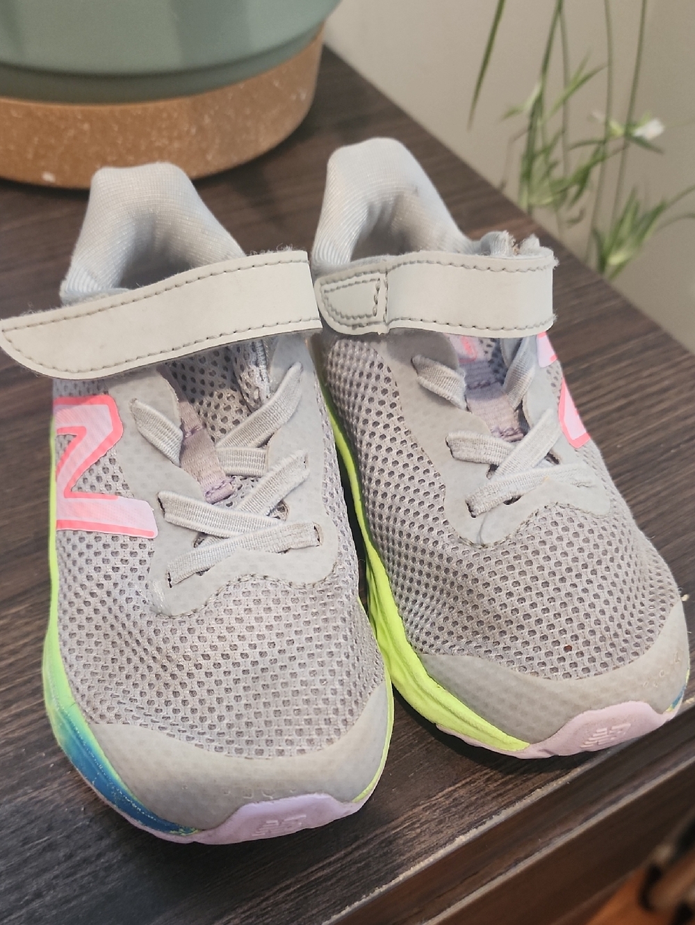 Kids Gray Mesh Athletic Sneakers with Neon Accents